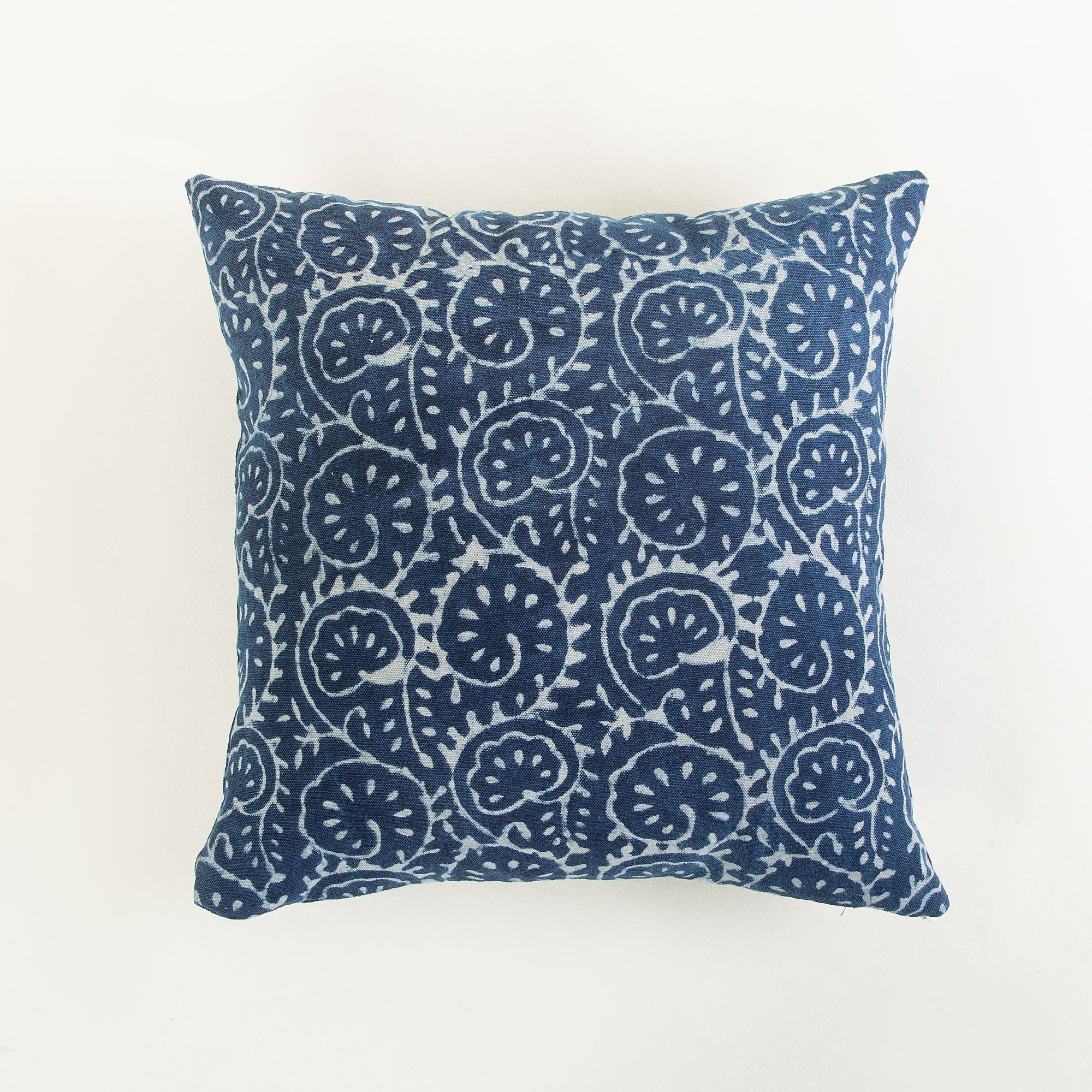 Hand Block Print Cotton Indigo Canvas Cushion Cover
